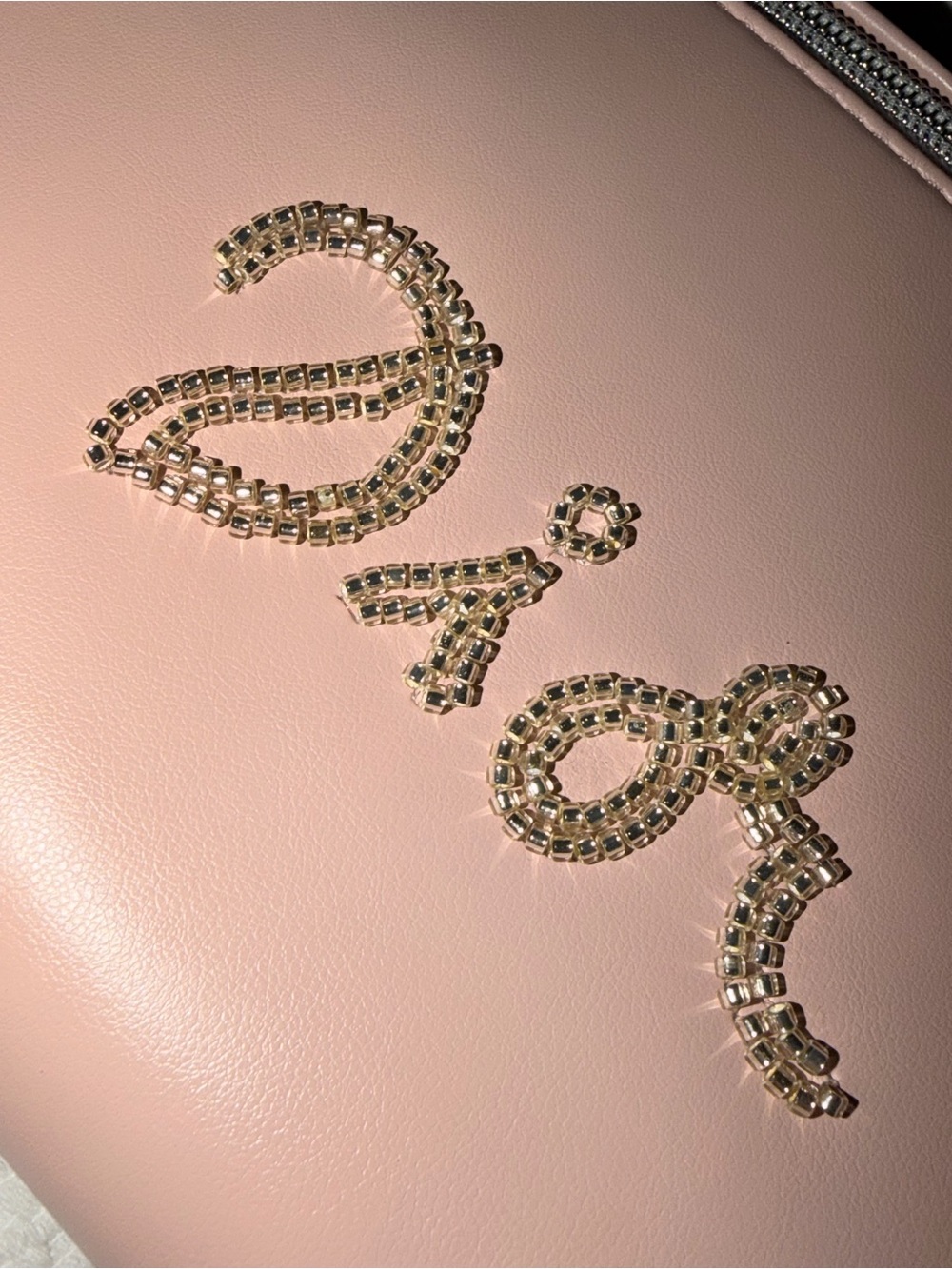 Dior Pink Rhinestone Logo Cosmetic Makeup Travel Pouch Bag